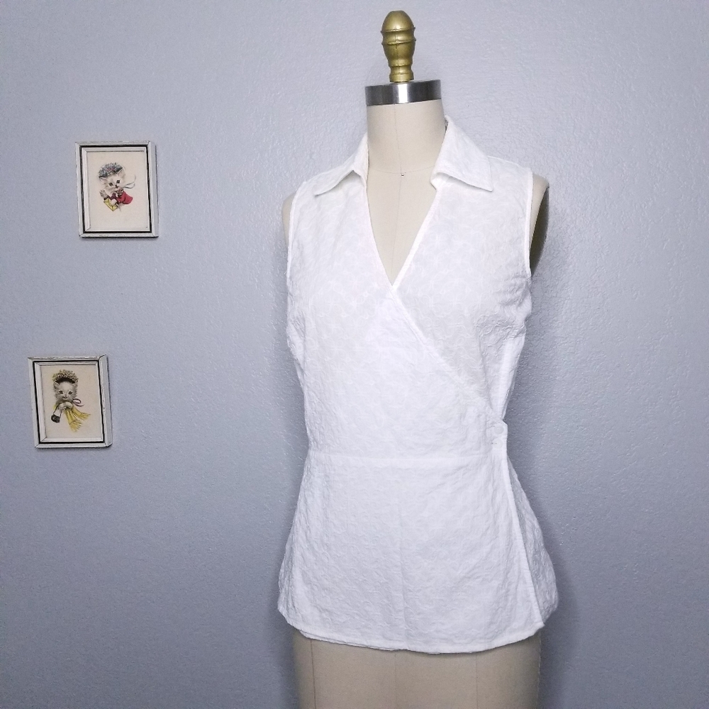Pendleton sleeveless wrap peplum blouse
